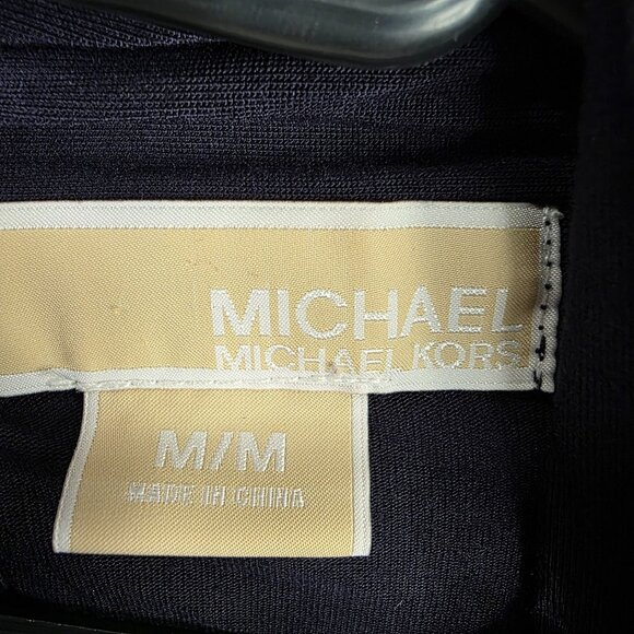 Womens Michael Kors Navy Blue Twist Front Top Long Sleeve Rayon Stretch Size M - Picture 2 of 9